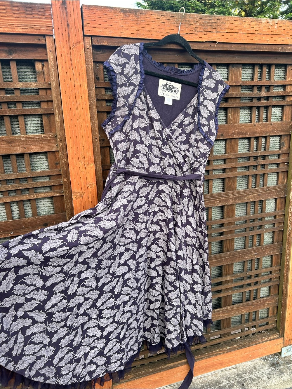 Effie's Heart Navy and Ivory Leaf-Print Wrap Dress - Picture 2 of 12